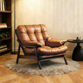 Single sofa chair genuine cowhide medieval style living room for home study reading retro designer casualclassy lounge chair