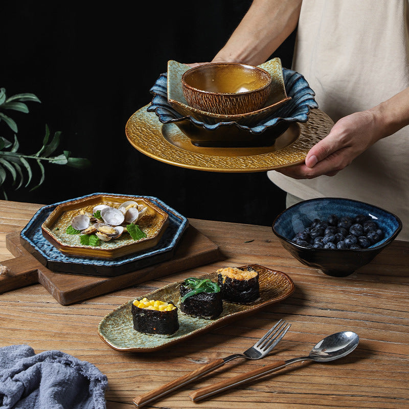 Japanese retrostylish bowls and plates hotel tableware combination kiln ceramic western dinner plate sushi plate steak plate suit