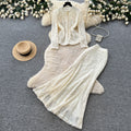 French chic beaded v-neck lace two-piece set - women's summer commute style, slim fit, high-end elegant outfit