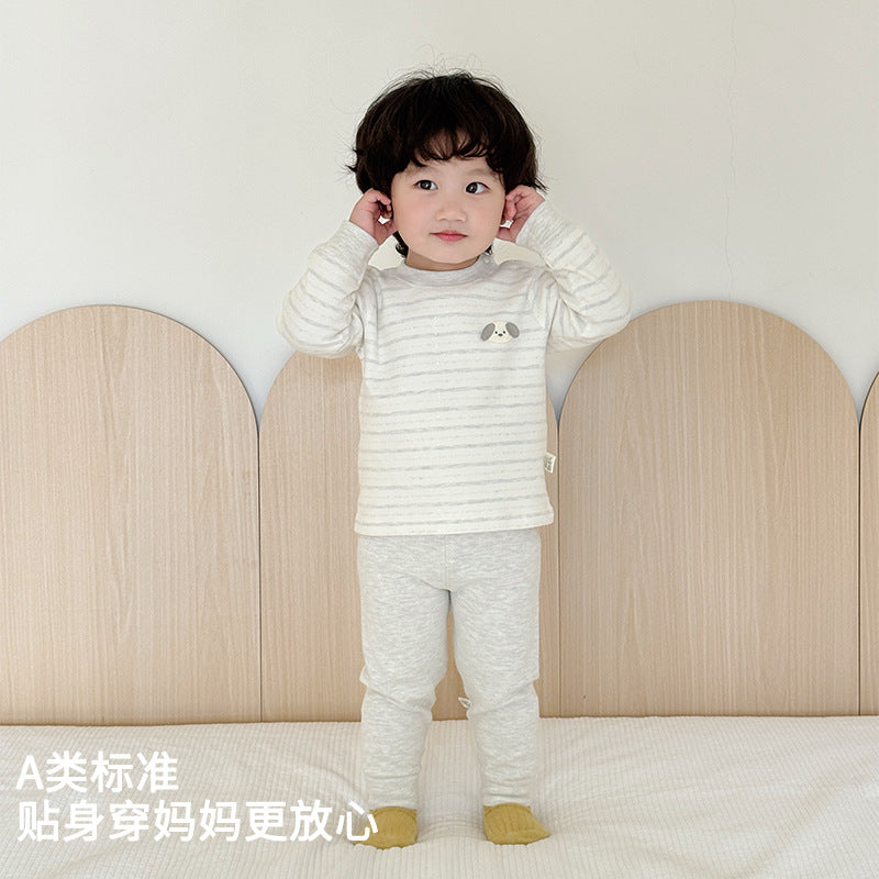Baby thermal underwear set - soft fleece cotton high-waisted long johns with belly protection - two-piece set for boys and girls