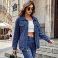 Fashion cross-border foreign trade  lapel long sleeves single breasted double flap pocket pantsloosetrendyeasiest for match denim outwear women