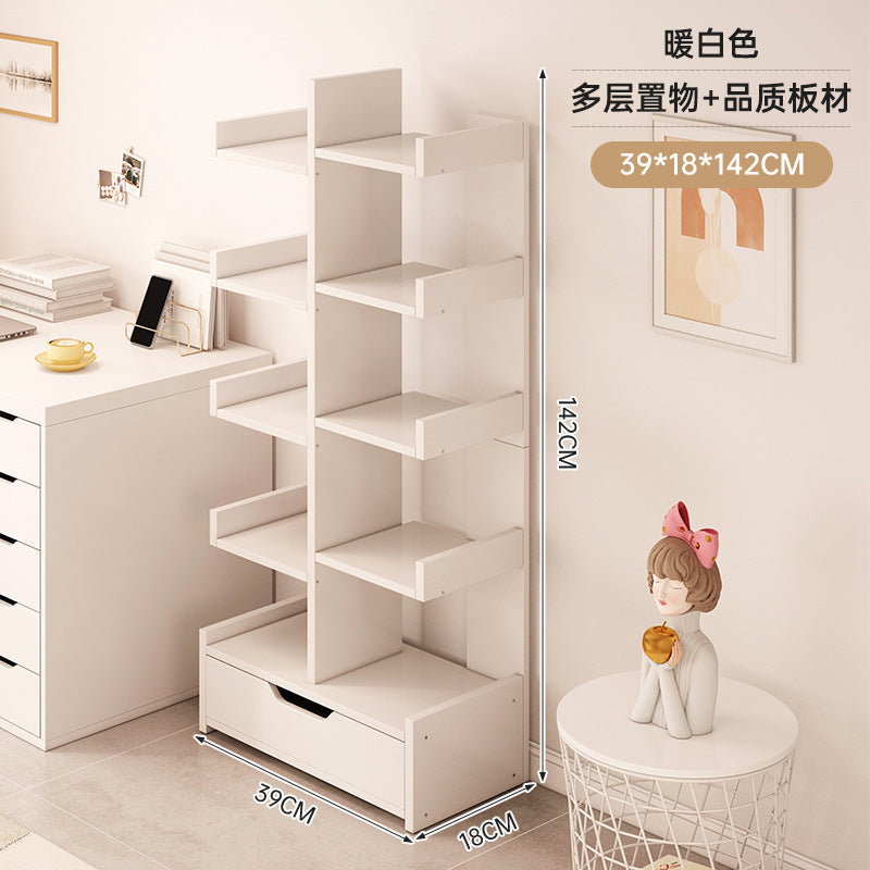 Simple small bookshelf, floor-to-ceiling shelf, integrated wall storage rack, living room office display rack, table side storage narrow cabinet