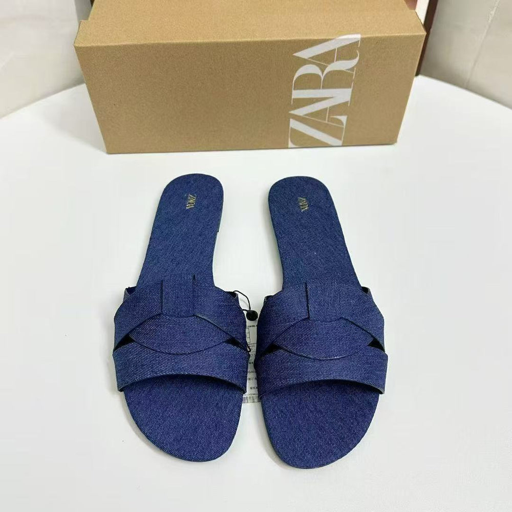 Za summer flat sandals soft sole one-piece commuter shoes fashionable versatile european and american plus size cross-border women's shoes wholesale