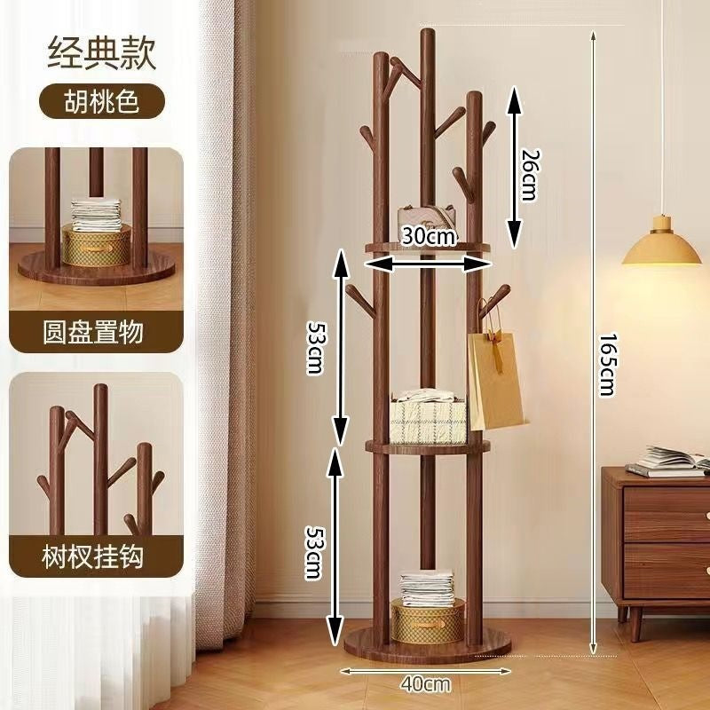 Accessible luxury solid wood coat rack, rotatable clothes rack, floor-standing bedroom for home office, non-occupying storage rack