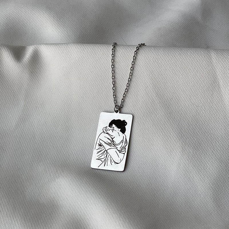 Laser engraved necklace wholesale - european & american cross-border alloy jewelry - women's couple pendant - anime cartoon light luxury sweater chain