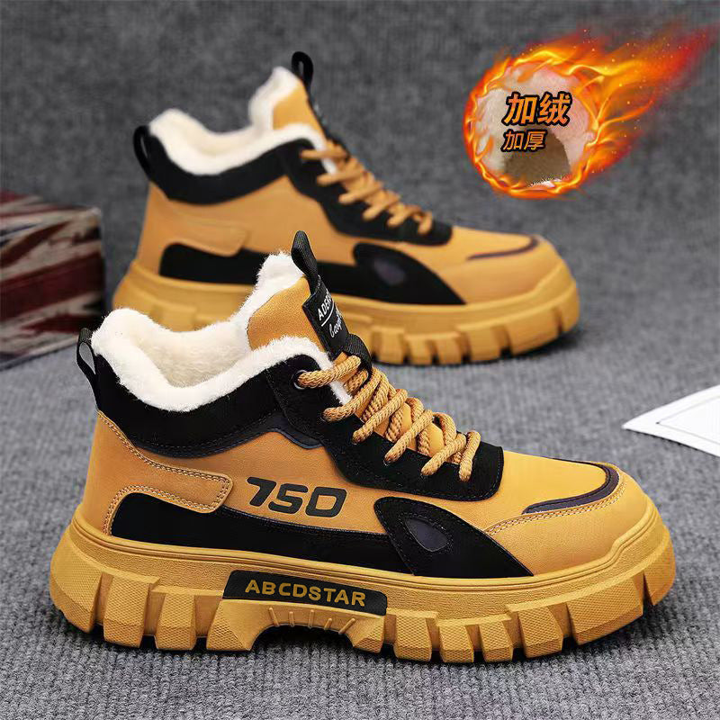 Men's cotton-padded boots 2025 new winter fleece-lined warm outdoor hiking waterproof non-slip high-top work martin snow boots