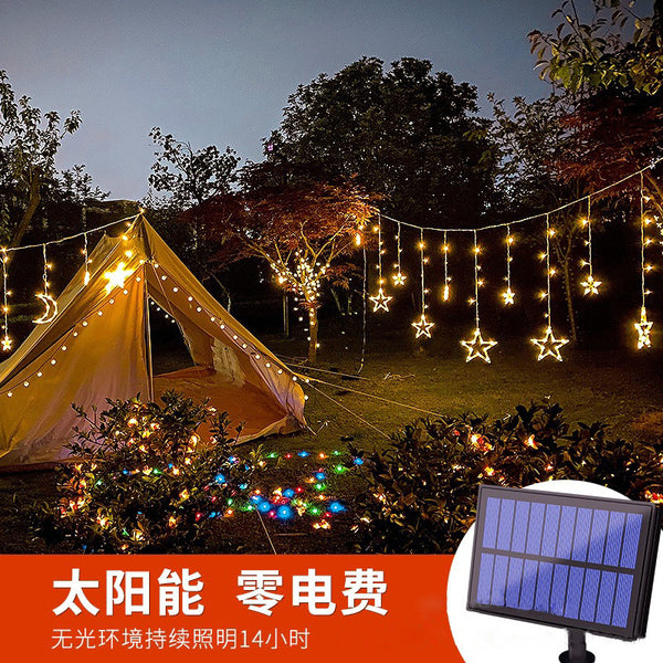 Solar light string star moon christmas wishing ball curtain light balcony ambient light camping decoration outdoor led lights