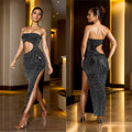 C7057 cross-border   independent station fashionfashion women's hot diamond slit dress long skirt new