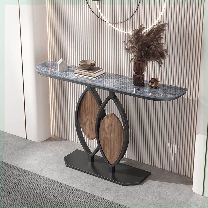 Italian slate creative entrance table, light luxury entrance table, normcore style grids entrance cabinet, wall-mounted semicircular end scene table