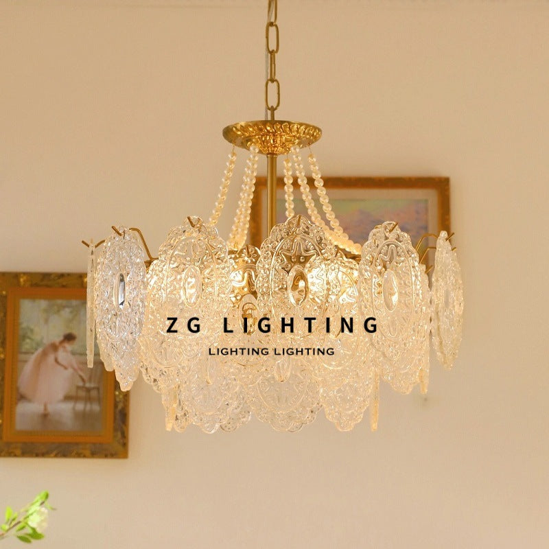 French retro court chandelier American light luxury crystal living room lighting designer pearl glass bedroom lighting
