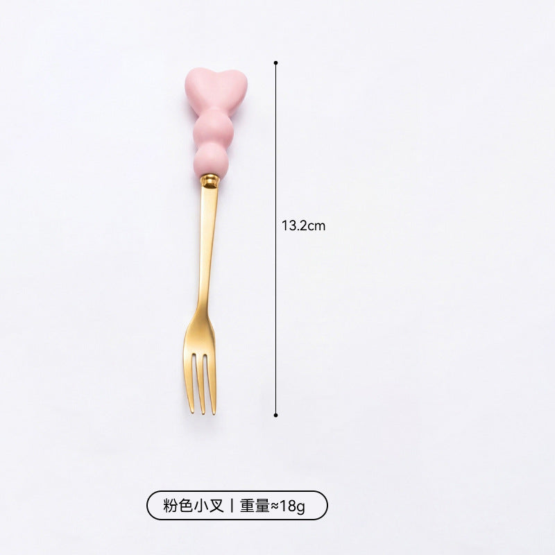 Wow, love handle dessert fork and spoon girl heart afternoon tea spoon high temperature resistant thickened ceramic handle fruit fork
