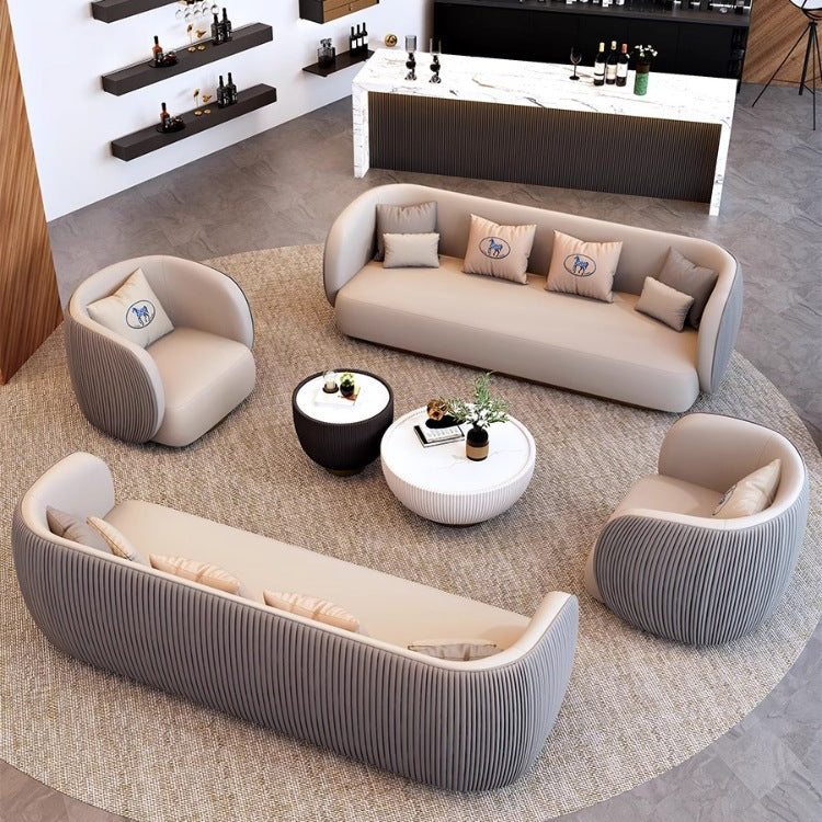 Hotel lobby business reception sofa, nordic light luxury straight double sofa, office break area sofa with coffee table