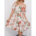 code new arrival  original women's gentle style floralsprinting one-line collar dress