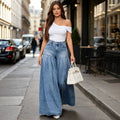 European and american style women's casual jeans - new  cross-border fashion: washed, pleated, wide-leg flare jeans