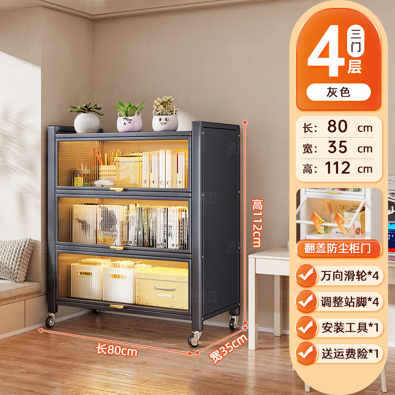 Steel dust-proof bookcase crevice bookshelf living room vertical cabinet with door locker bedroom narrow cabinet floor storage cabinet