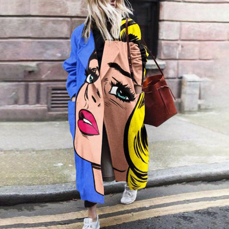 New  european and american autumn women's outerwear for export: long-sleeved, collared, printed wool blend coat - perfect for  and