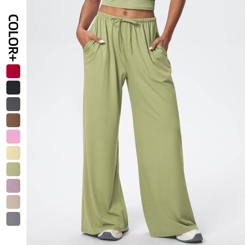 New arrival brushed yoga pants loosecasual drape wide leg flap pocket pants elastic drawstring running fitness sports pants