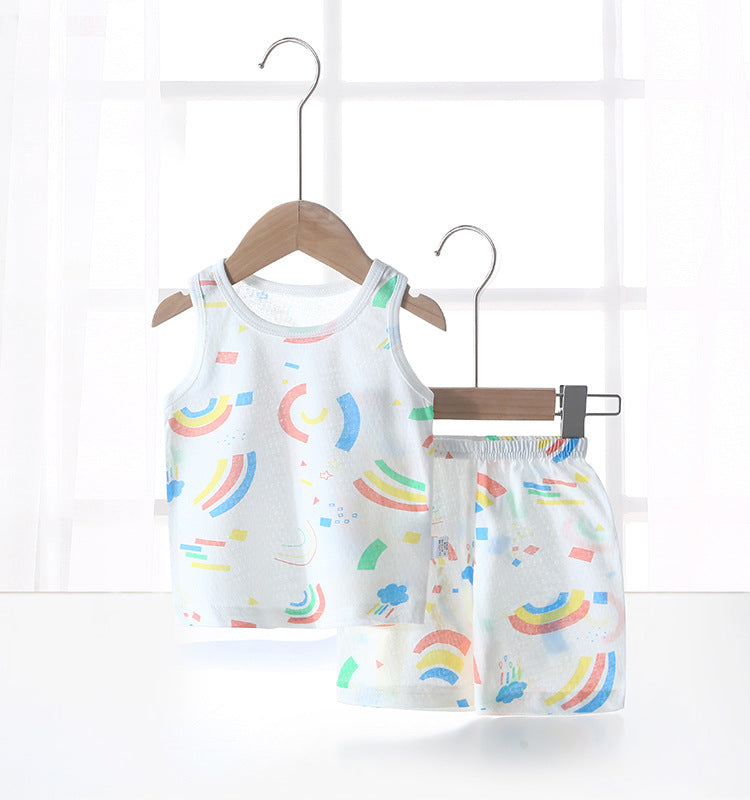 Baby tank top set - summer lightweight pure cotton sleeveless loungewear shorts - unisex kids' pajamas & summer outfit