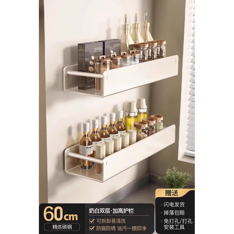 Kitchen No-punching Shelf Salt Seasoning Jar Storage Box Household Seasoning Products Wall-mounted Seasoning Storage Shelf