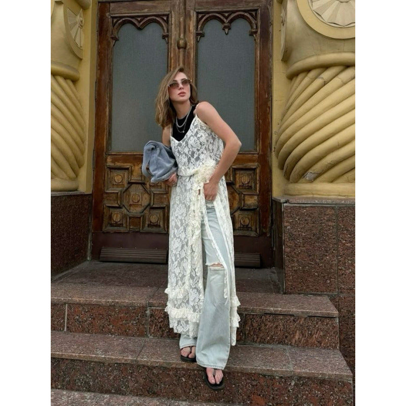 Forest style new arrival  lace skirt sense of design asymmetrical long skirt insruffles long skirt