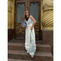 Forest style new arrival  lace skirt sense of design asymmetrical long skirt insruffles long skirt