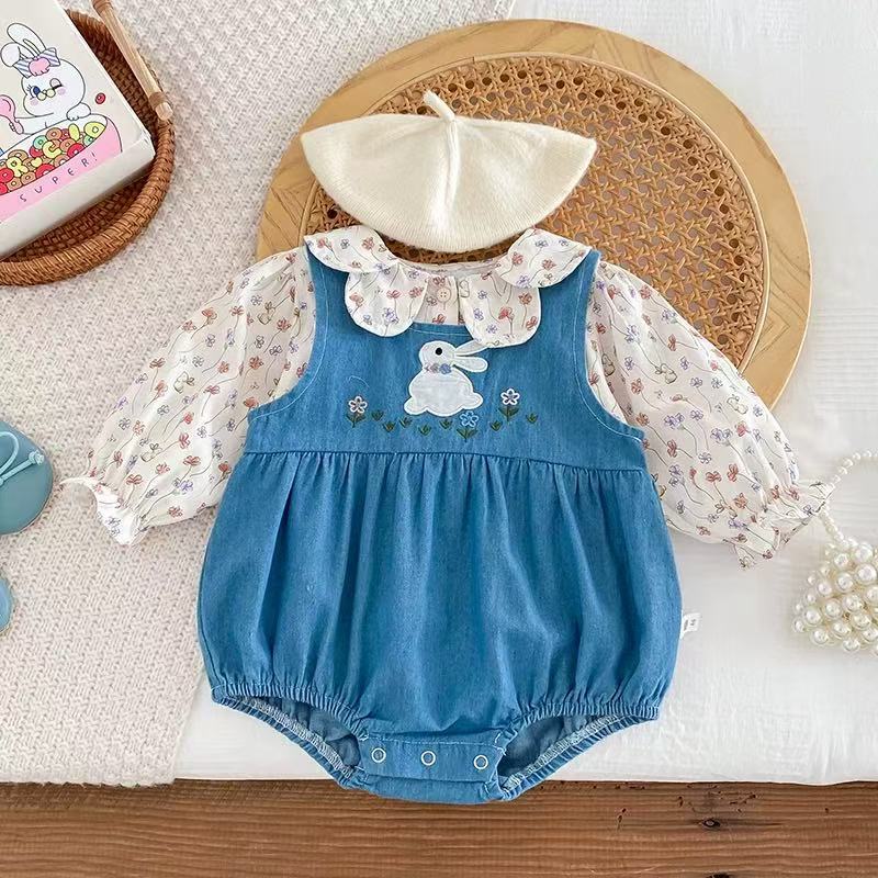 Autumn tops, baby bodysuits, girls' overalls, newborn to one-year-old baby stylish separates set, princess spring and autumn outfit
