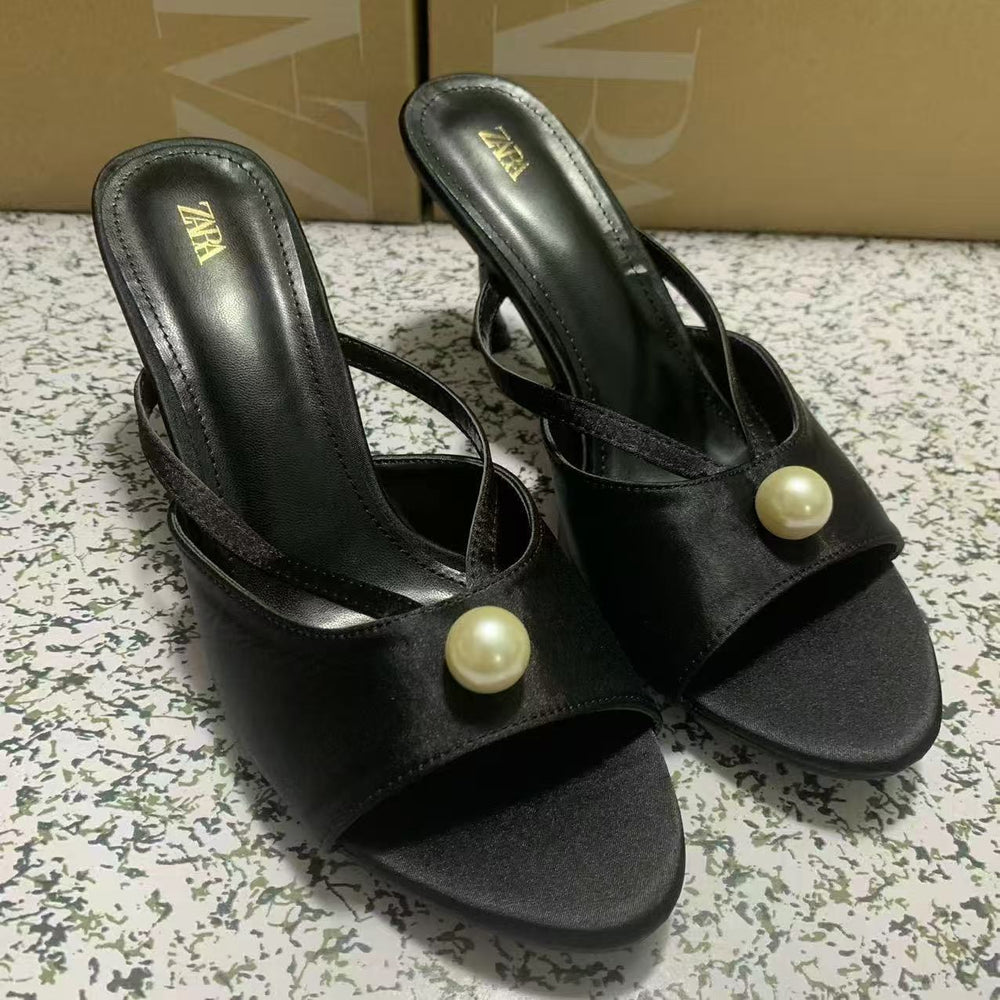Za2025 high-heeled flip-flops outwearpopular2025frenchfashionsummer high-heeled shoes slippers sandals good looks