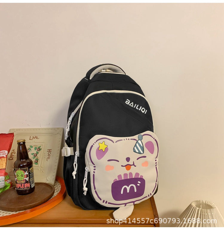 Macaron color cute french fries bear backpack for primary and secondary school students, large capacity, wear-resistant and easy to take care of, backpack