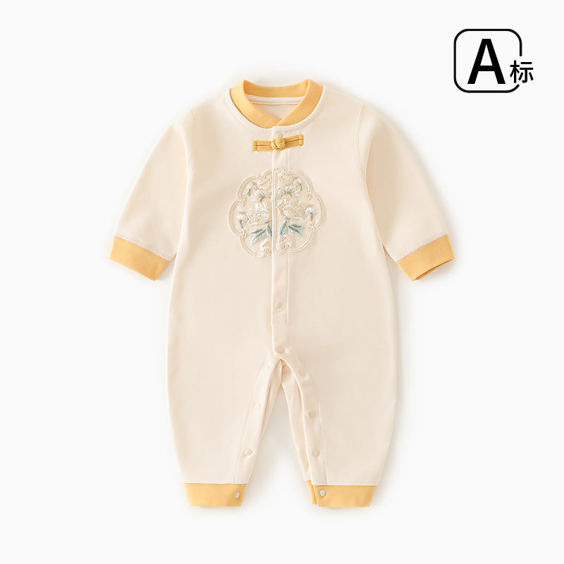 Baby fall and winter cotton chinese style chinese style one-piece khaki newborn baby crawling clothes outing clothes bag butt clothes