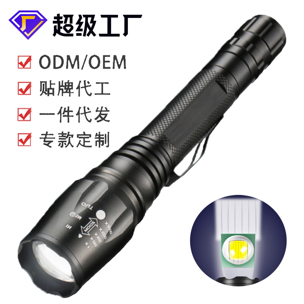 Cross-border  strong light flashlight, long-shot aluminum alloy telescopic flashlight T6 upgrade L2 manufacturer sales