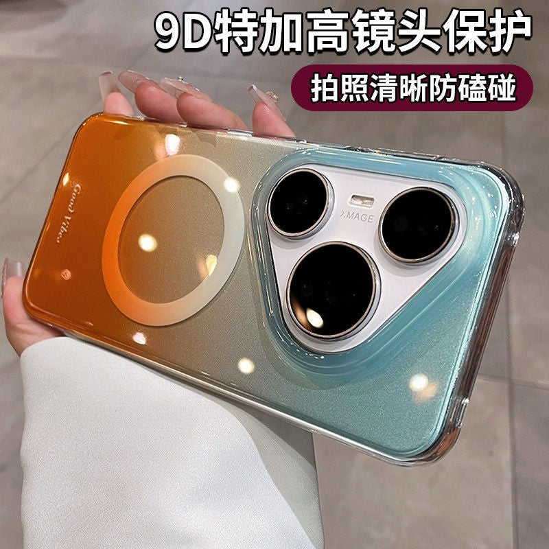 Ombre gradient case for huawei p90 pro, crystal clear ice mist magnetic orange soda mate 80 protective cover