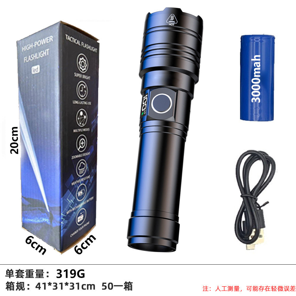Cross-border hot-selling super long-range white laser flashlight, household outdoor charging portable digital display emergency led flashlight