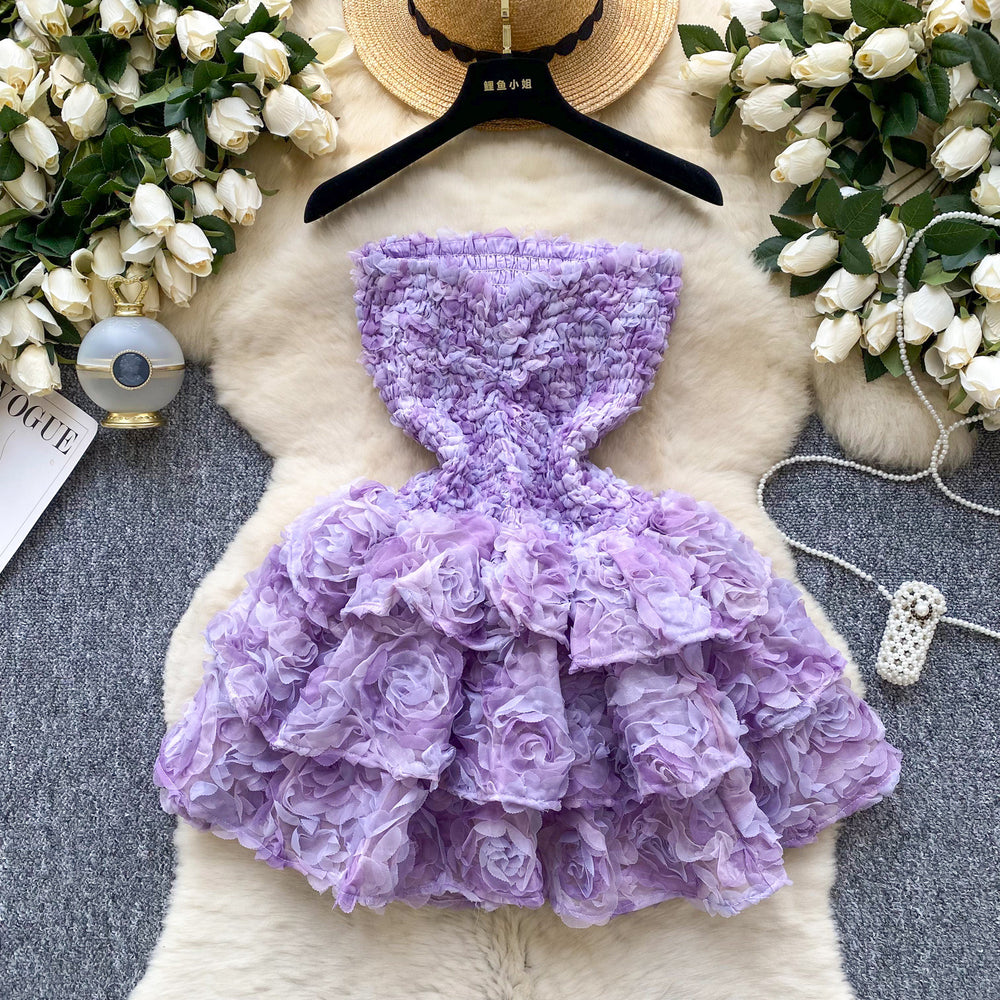 Frenchsweet atmosphere tube topdress women's summerstereo flower petites hot girl puffy short skirt