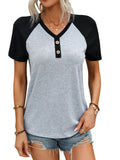 72519#  cross-border women's ins v-neck color block casual versatile t-shirt