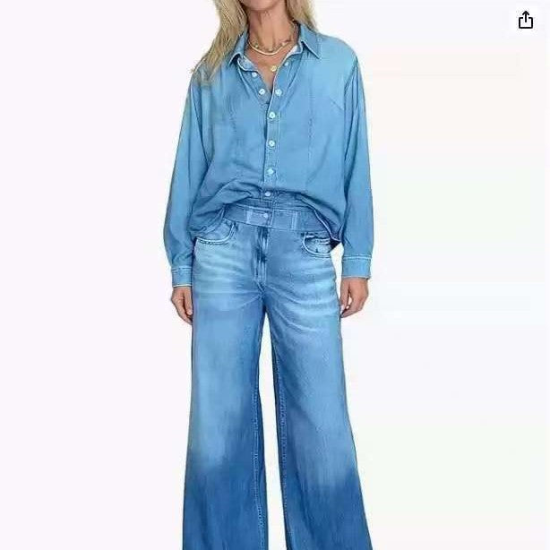 european and american cross-border   independent station slim fit stretch loose washed long sleeved denim shirt for women