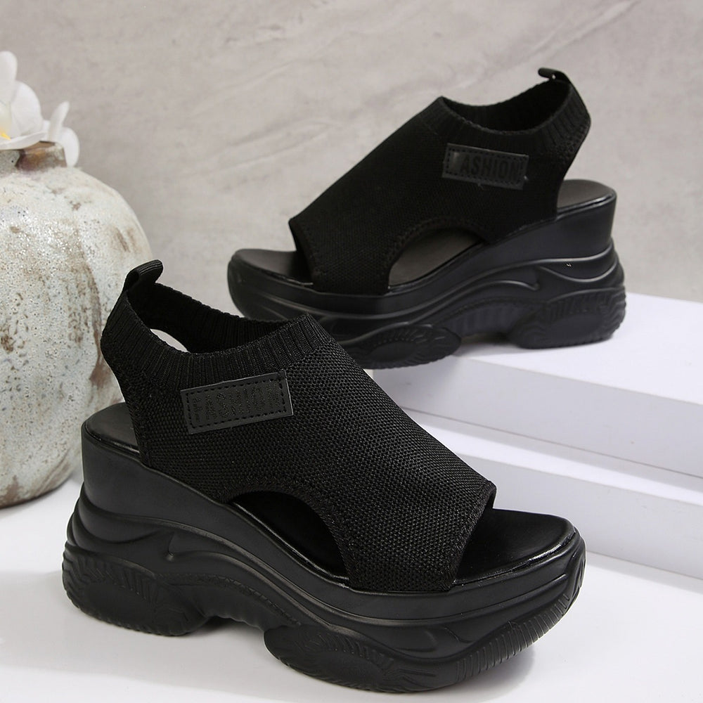 Exportplus sizethick sole sandals summernew arrival fish mouth fairy style platform bottom high heel fly woven sports sandals