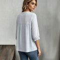 summer european and american casual women's pullover jacquard v-neck solid color blouse