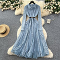 French retroelegancedress women's winter classy crochet lacepatchwork mesh asymmetrical over-the-knee long skirt