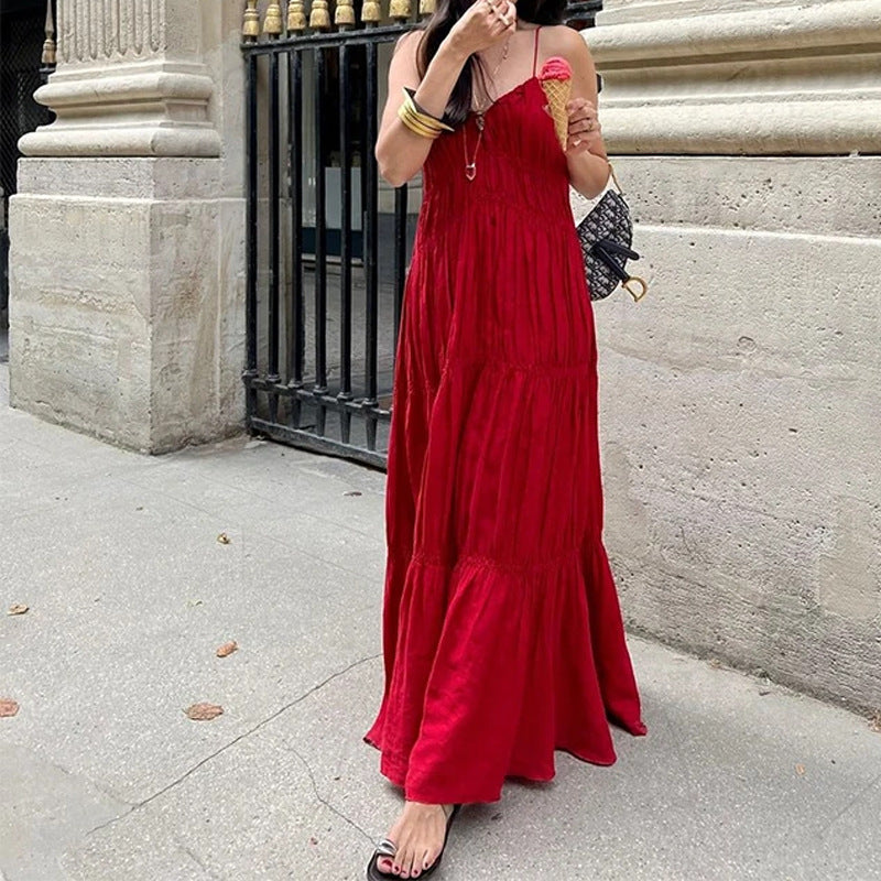 cross-border e-commerce women's fashion: european and american summer new arrivals - elegant and stylish solid color casual camisole maxi dress