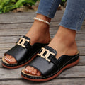 Southeast asia export buckle wedge open toe flip flops women's cross-border large size metal buckle fish mouth beach sandals