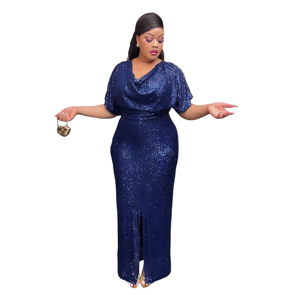 evening gown banquet dress hostess african cross-border fashion sequin plus size women's clothing european and american elegant dress