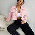 women's long-sleeve solid color cropped jacket - trendy cropped fashion collar casual short coat - european and american style