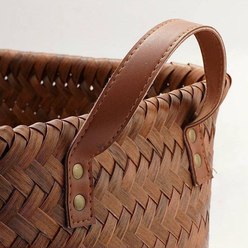 American retro high-end faux rattan storage basket - snack, toy, laundry, and general storage - woven basket, picnic basket