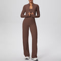 brushed tight drawstring halter vest wide-leg long three-piece set sports running fitness yoga suit