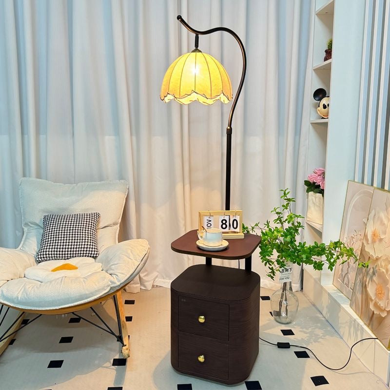 Bedroom bedside table with integrated floor lamp french medieval style practical storage rack living room sofa side coffee table