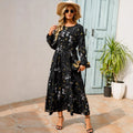 Shopee tk floral dress women's french round neck waist long light mature classysense slimming look cross-border early spring style