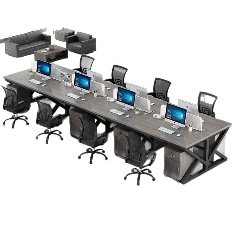 Office desk and chair set - modern minimalist computer desk for 4-6 person workstations with partition