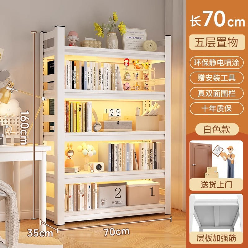 Multi-tier floor storage rack, steel bookshelf for home, living room, bedroom, kids' picture book organizer, simple iron art bookcase