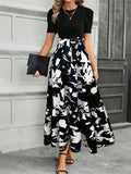 Amazon  european and american women's floral print high-waisted elegant chiffon dress - chic & versatile for work