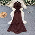 Eleganceelegant pleated silm pure lust style dress women's summer strap waist high waist a-line skirt slimming look long skirt